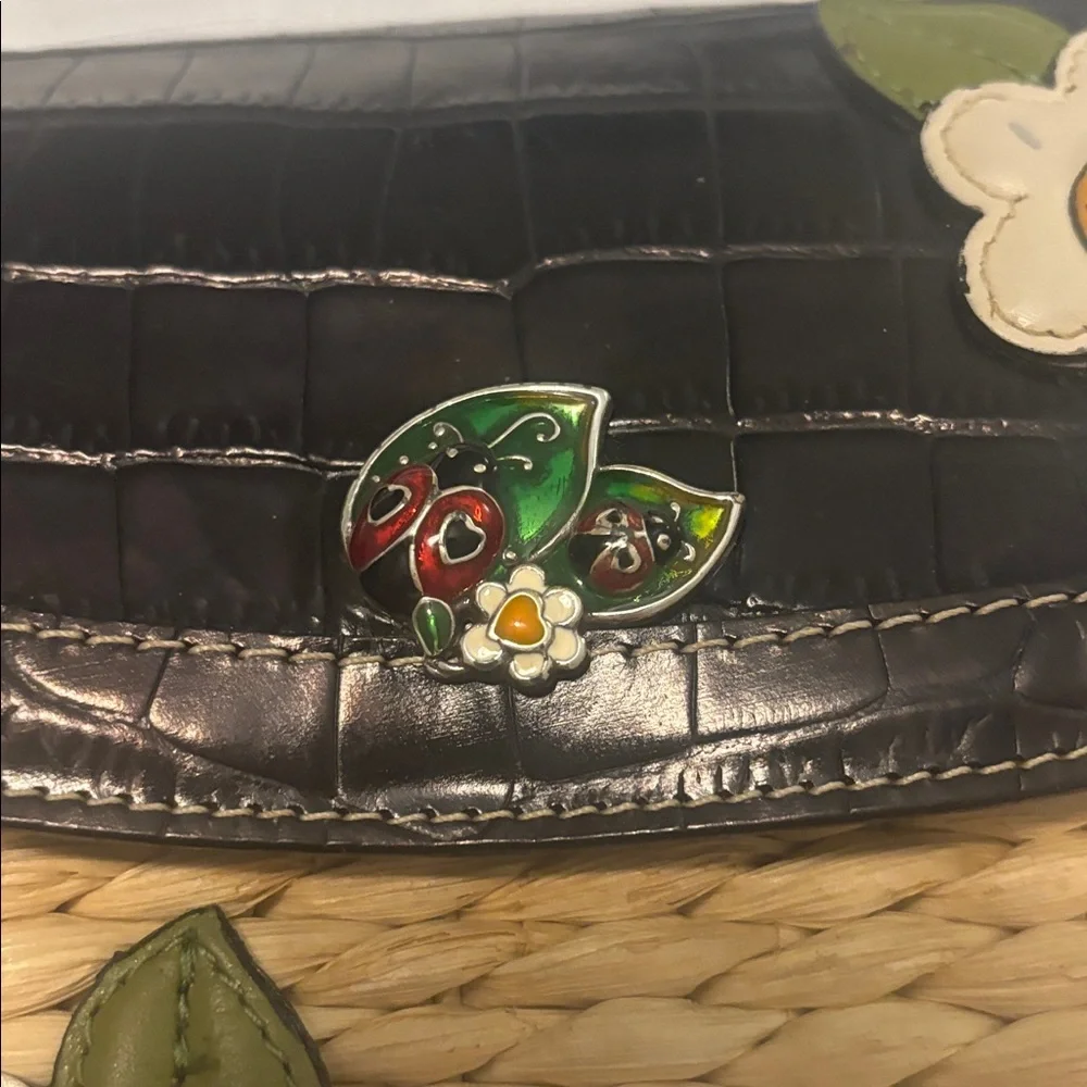 VTG Brighton Ladybug Appliqué Rattan Vegan Leather Crossbody Bag Cottagecore - Picture 13 of 15